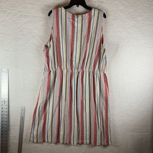 Old Navy Shirt Dress Womens 2XL Striped Pockets Linen V-Neck Sleeveless 8567 - Picture 6 of 7